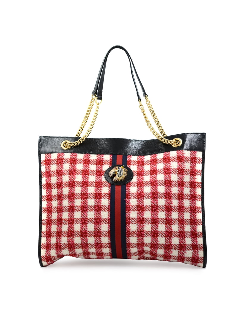 Gucci Gg Rajah Red and White Tweed Chain Large Tote Bag 537219