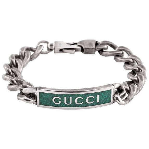 Gucci Green Enamel Station Bracelet, Size 16
