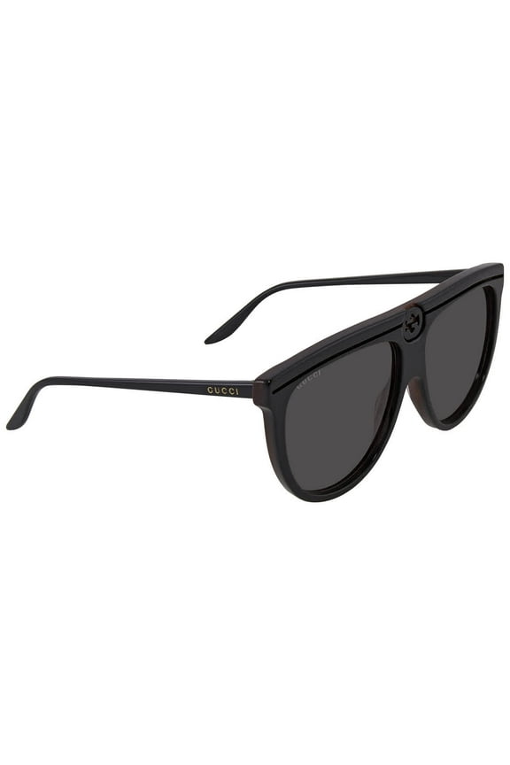 GG0732S 001 Aviator Acetate Black Shiny Black Grey 61mm Women's Sunglasses