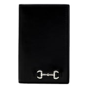 Gucci Horsebit Black Smooth Calfskin Long Card Case Wallet   Silver Tone Hardware   Vertical Designer Card Holder   Made in Italy   Includes Box & Authenticity Cards