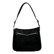 Gucci Horsebit Slim Shoulder Bag Black GG Monogram Fur Leather Trim Silver Horsebit Hardware Designer Shoulder Handbag NEW