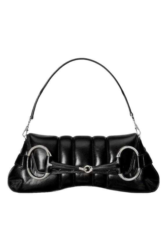 Horsebit Vertical Quilted Leather Medium Chain Shoulder Bag Black