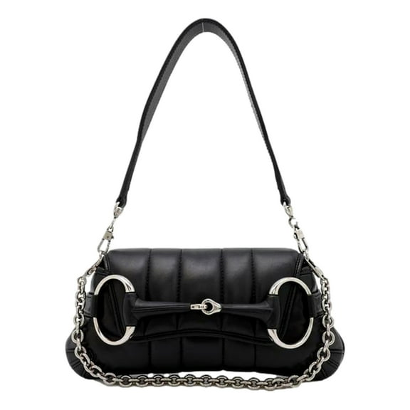 Gucci Horsebit Vertical Quilted Leather Small Chain Shoulder Bag Black