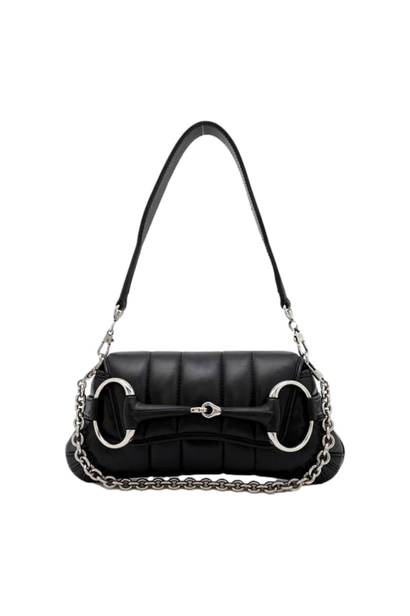 Horsebit Vertical Quilted Leather Small Chain Shoulder Bag Black