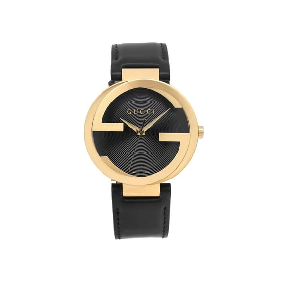 Gucci Interlocking 42mm Gold Tone Steel Black DIal Quartz Mens Watch YA133212