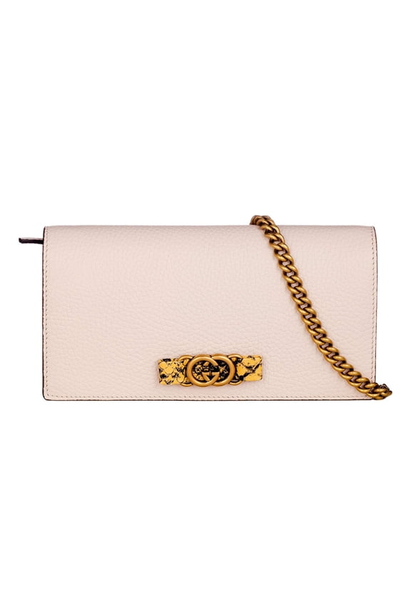 Interlocking Double G Python Leather Bow Chain Wallet Light Pink