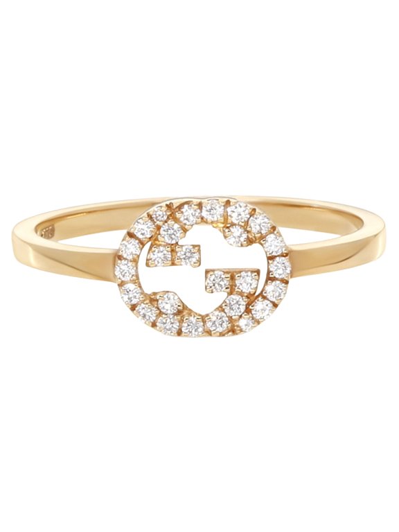 Interlocking G 18K Yellow Gold Ring with Diamonds Size 6 YBC729412002012