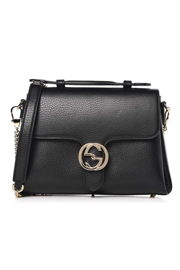 Interlocking G Black Leather Chain Shoulder Bag 510302