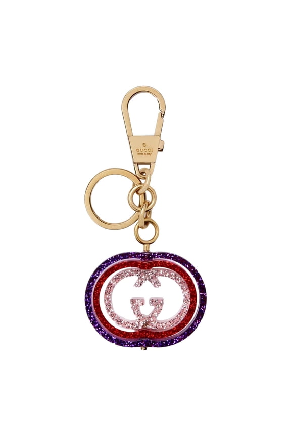 Interlocking G Purple and Red Glitter Keychain Handbag Charm