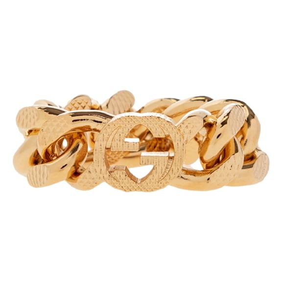 Gucci Interlocking G Textured Chain Ring Gold Tone GG Logo Band Made in Italy New