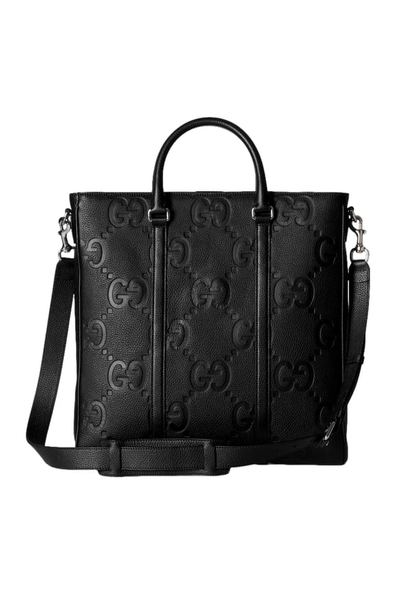 Jumbo GG Embossed Leather Tote Bag Black Large Monogram Shoulder Handbag Made in Italy