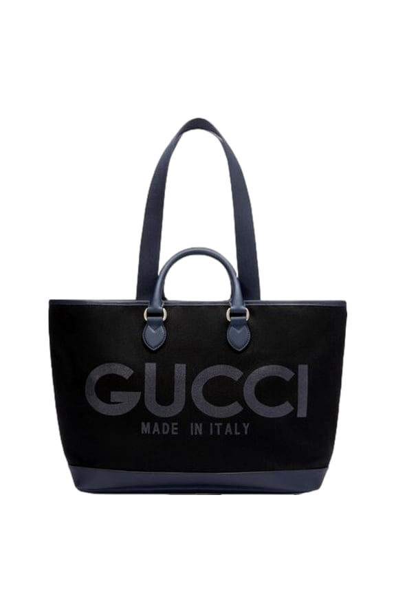 Large Tote Bag GG Supreme Canvas Black Navy Leather Trim Womens Designer Shoulder Bag Made in Italy Luxury Handbag