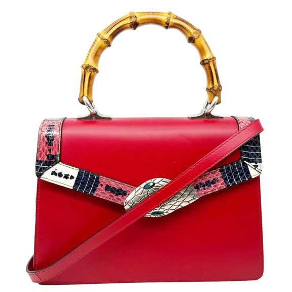 Pre-Owned Gucci Lilith Bamboo Leather Top Handle Shoulder Bag Red
