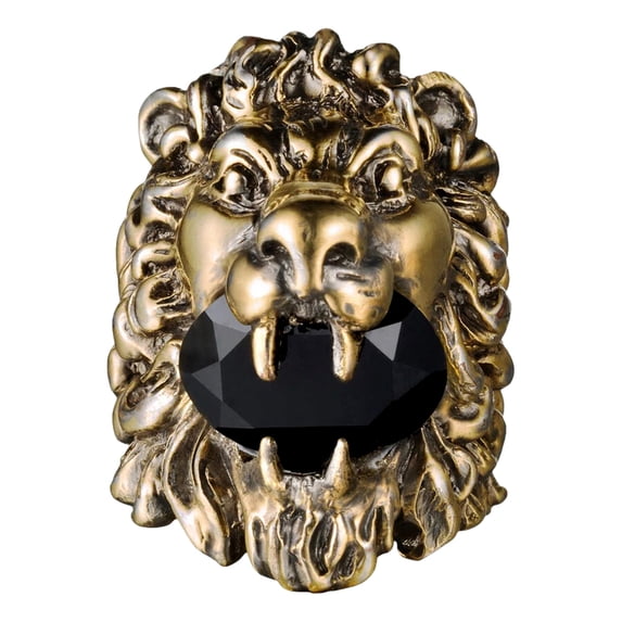 Gucci Lion Head King Crystal Statement Ring Aged Gold Tone Black Size 8 New
