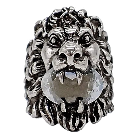 Gucci Lion Head Motif Silver Ring Crystal Size 13