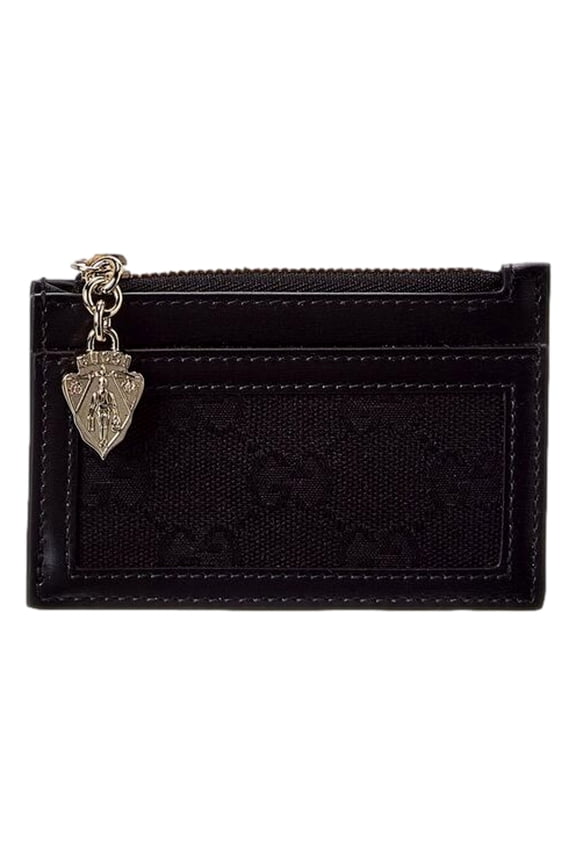 Luce GG Canvas Leather Zip Coin Purse Wallet Black 790033 Monogram Card Case Gold Hardware Small Designer Wallet Made in Italy