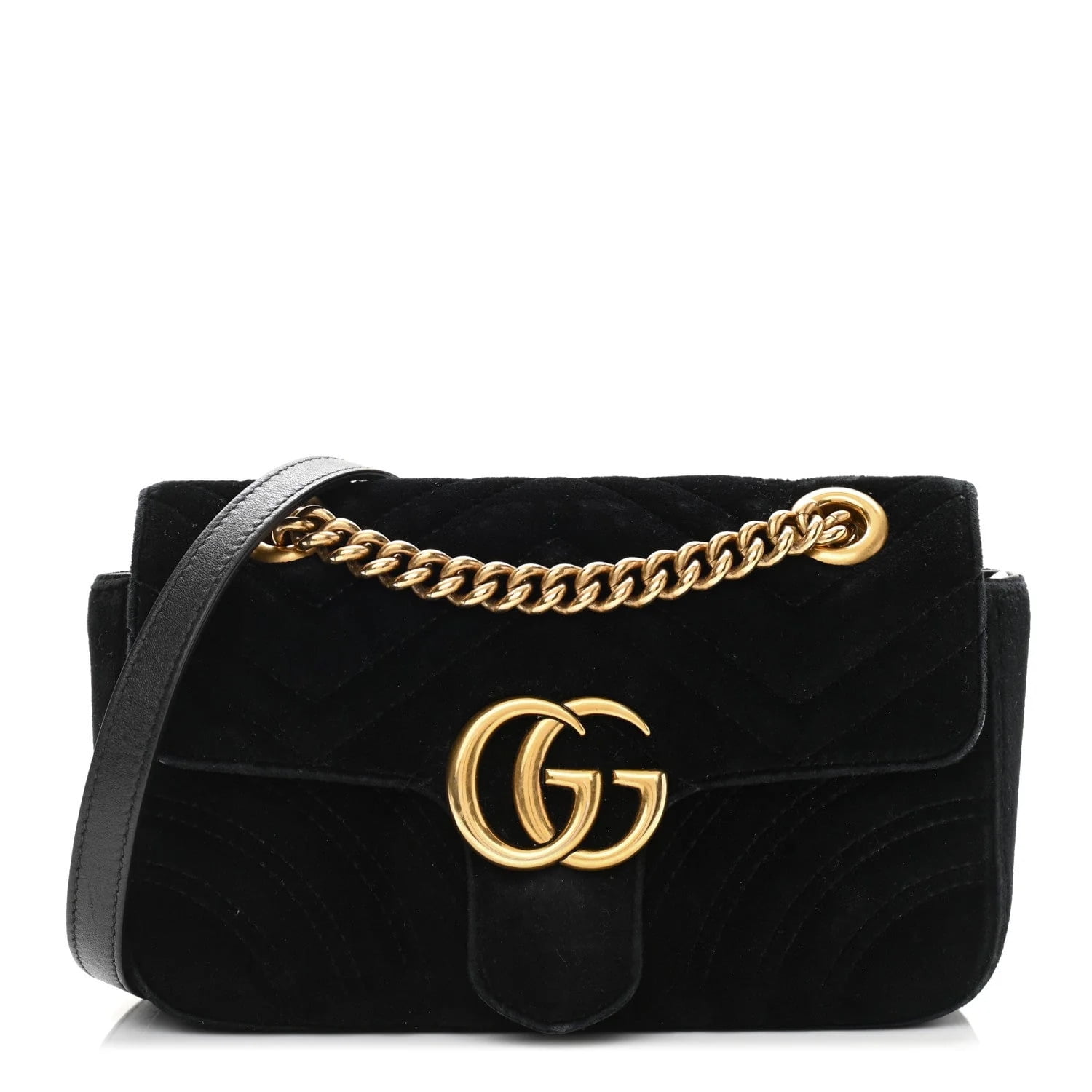 kredit inkompetence Tekstforfatter Gucci Marmont Black Velvet Leather Matelasse Shoulder Bag - Walmart.com