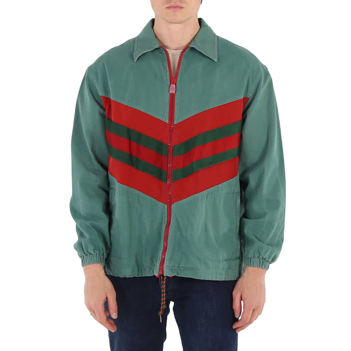Gucci Denim Monogrammed Contrasted Denim Jacket In Multicolor | ModeSens