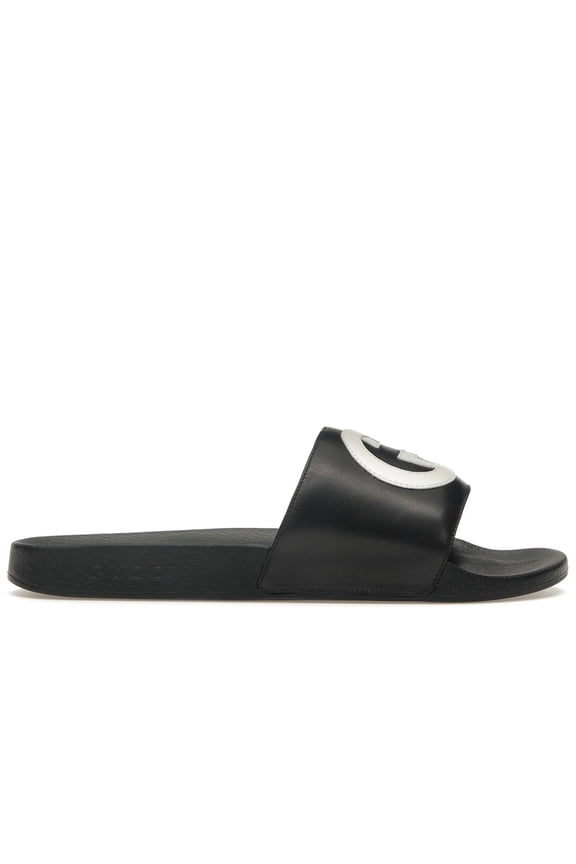 Men's Slide Interlocking G Leather Black Sandals, from StockX