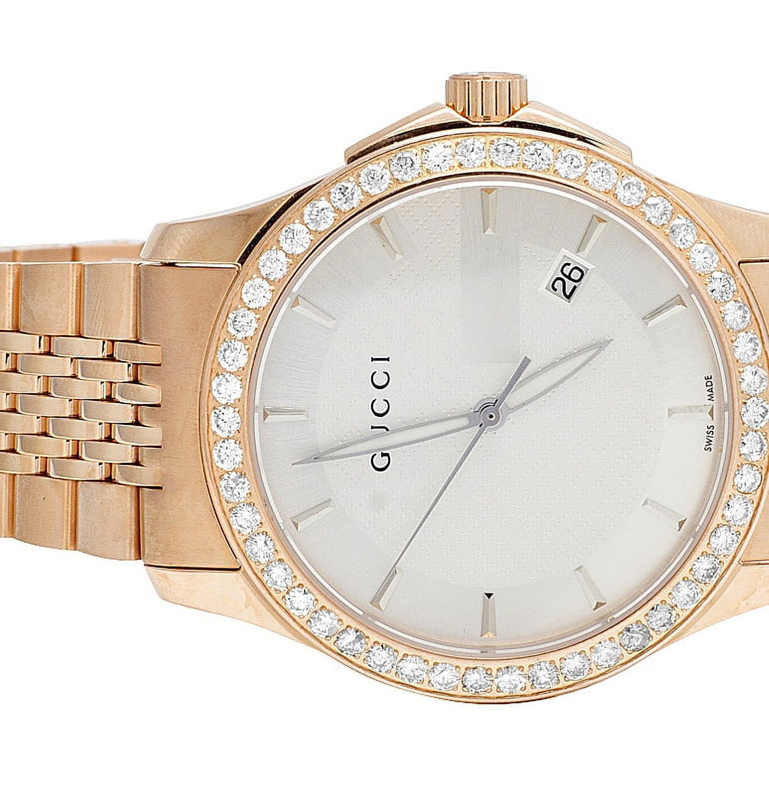Gucci Mens G Timeless YA126409 Rose Steel 38MM Diamond
