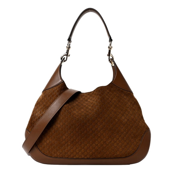 Gucci Micro GG B Medium Shoulder Bag Brown Suede and Leather