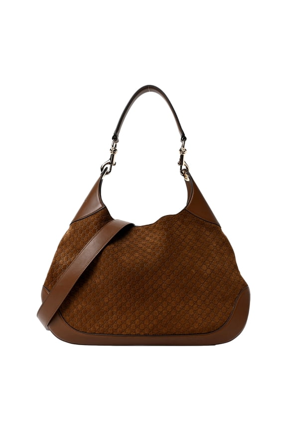 Micro GG B Medium Shoulder Bag Brown Suede and Leather