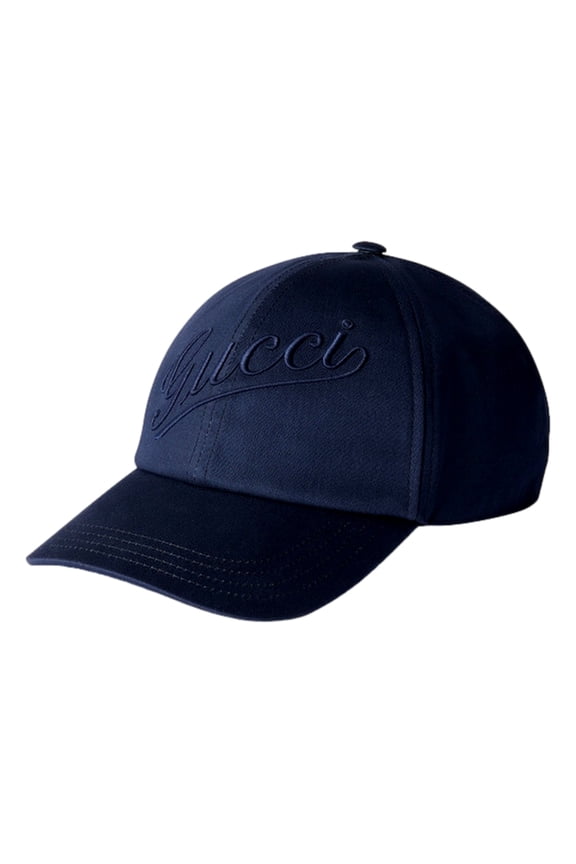 Navy Blue Cotton Script Logo Baseball Hat Large Adjustable Cap