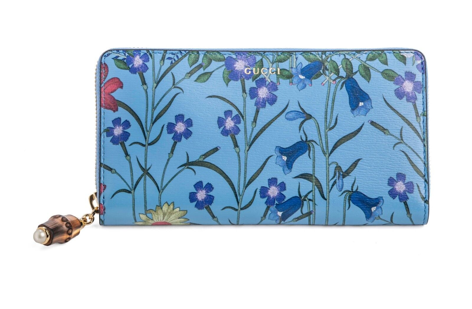 Gucci Nymphae Azure Floral Blue Continental Wallet Leather Box