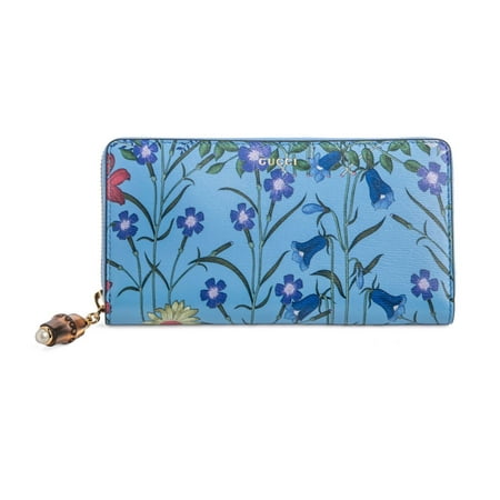 Gucci Nymphae Azure Floral Blue Continental Wallet Leather Box Italy Flower New