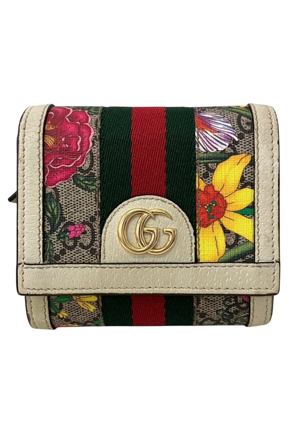 Pre-Owned Gucci Ophidia Compact Wallet, Bi-fold GG Supreme Canvas Leather, 598662