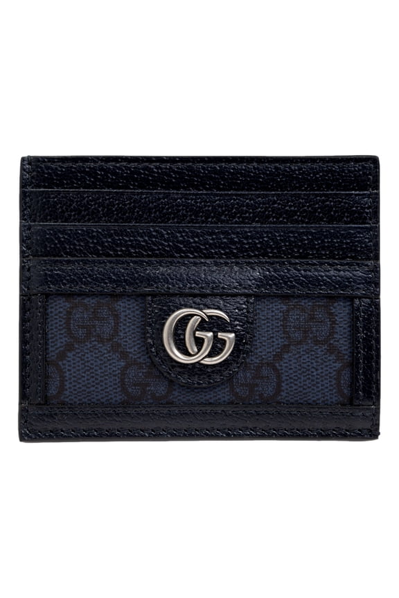Ophidia GG Supreme Canvas Navy Slim Card Case Wallet Silver Logo New
