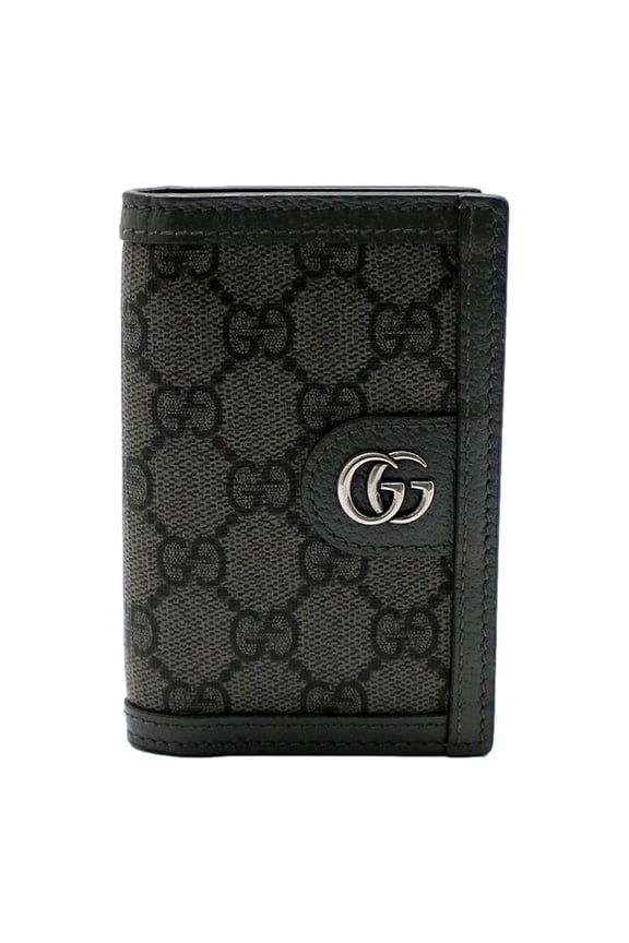 Ophidia Silver Gray GG Supreme Bifold Card Case Wallet Slim 10 Slot Model 734943 Made in Italy