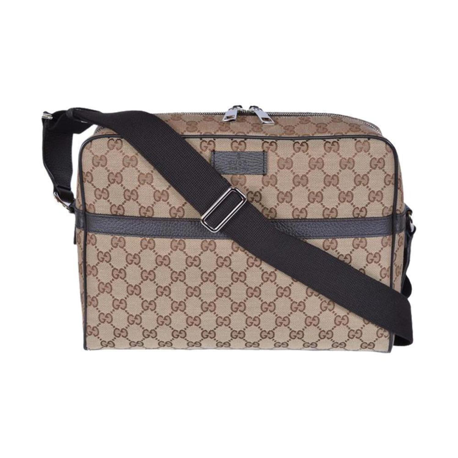 Gucci Beige GG Monogram Canvas Bee Web Camera Bag Gold Hardware