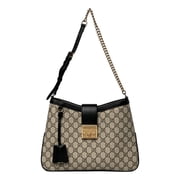 Gucci Padlock GG Supreme Canvas Medium Shoulder Bag, Black Beige New