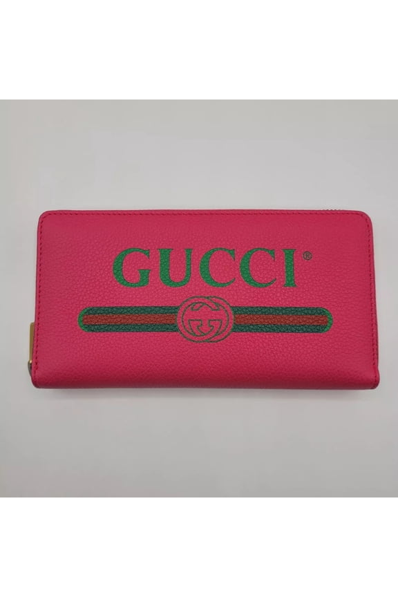 Pink Leather GRG Logo Print Long Continental Zip Around Wallet