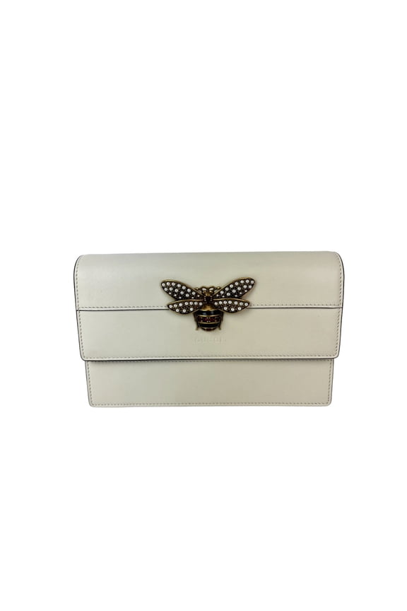Pre-Owned Gucci Queen Margaret Bee Wallet on a Chain Mystic White Clutch