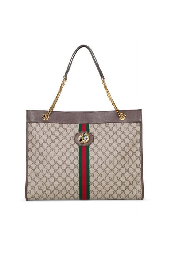 Rajah Tiger Large Tote Lion Beige Logo GG Bag Italy Brown Handbag New