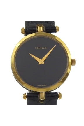 Pre-Owned Gucci Sherry Line Watch, Gold Plated, Quartz, Analog, Black Dial, Men's