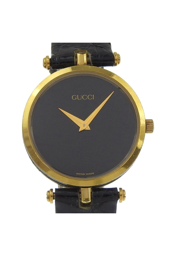 Pre-Owned Gucci Sherry Line Watch, Gold Plated, Quartz, Analog, Black Dial, Men's