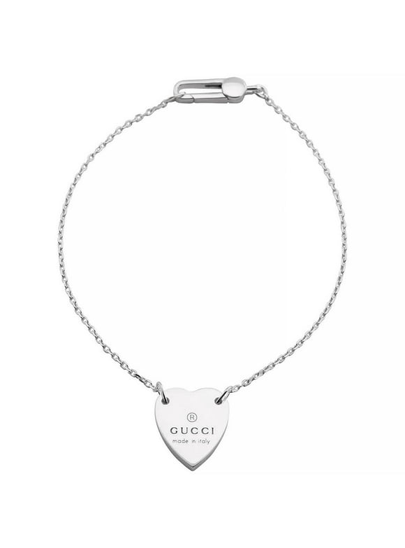 Gucci Silver Engraved Heart Motif Trademark Bracelet, Size 17