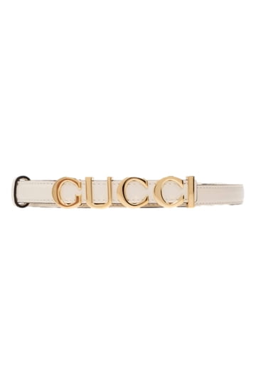 Gucci Silver Leather Belt with Metal Gold Logo Lettering Size Gucci Signature GG-Logo Black Leather Belt / Silver Buckle  main image 3