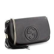 Gucci Soho Leather Flap Shoulder Bag Black Gold Tassel New Authentic