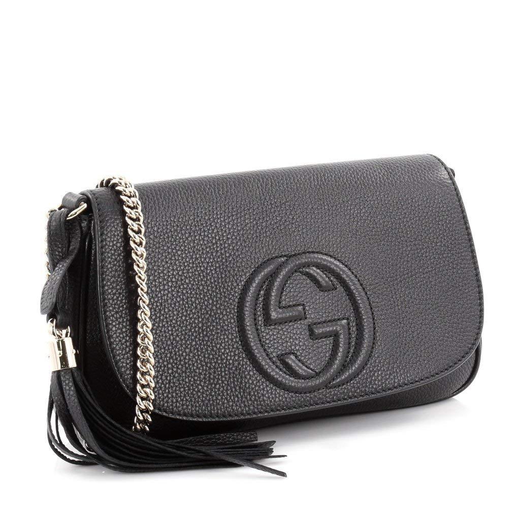Gucci Soho Leather Flap Shoulder Bag Black Gold Tassel New Authentic - image 1 of 9