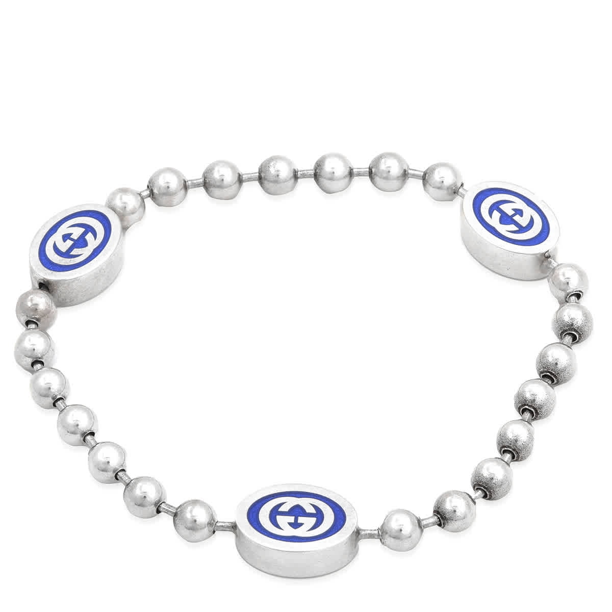 ブレスレット GUCCI Sterling Silver Double G Ladies Bracelet, Size 18 Gucci Sterling Silver And Enamel Boule Chain Interlocking G