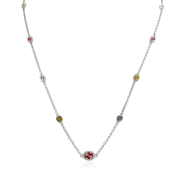 Gucci Sterling Silver Interlocking G Multicoloured Enamel Necklace - YBB728953001