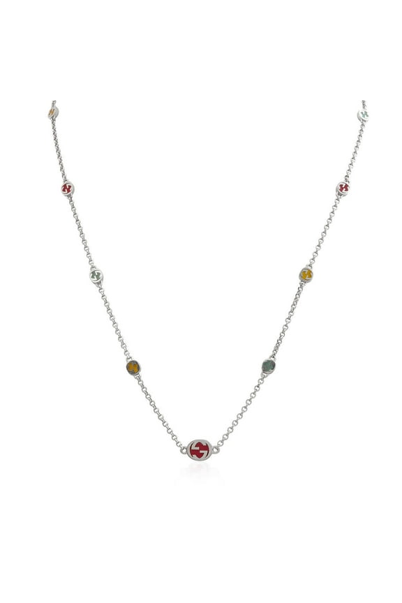 Sterling Silver Interlocking G Multicoloured Enamel Necklace - YBB728953001