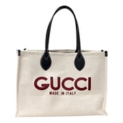 Gucci Supreme Canvas Beige Calfskin Logo Print Large Tote Bag Navy Multicolor NEW