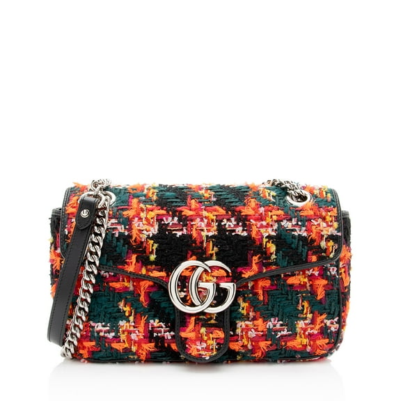 Pre-Owned Gucci Tweed GG Marmont Medium Flap Bag