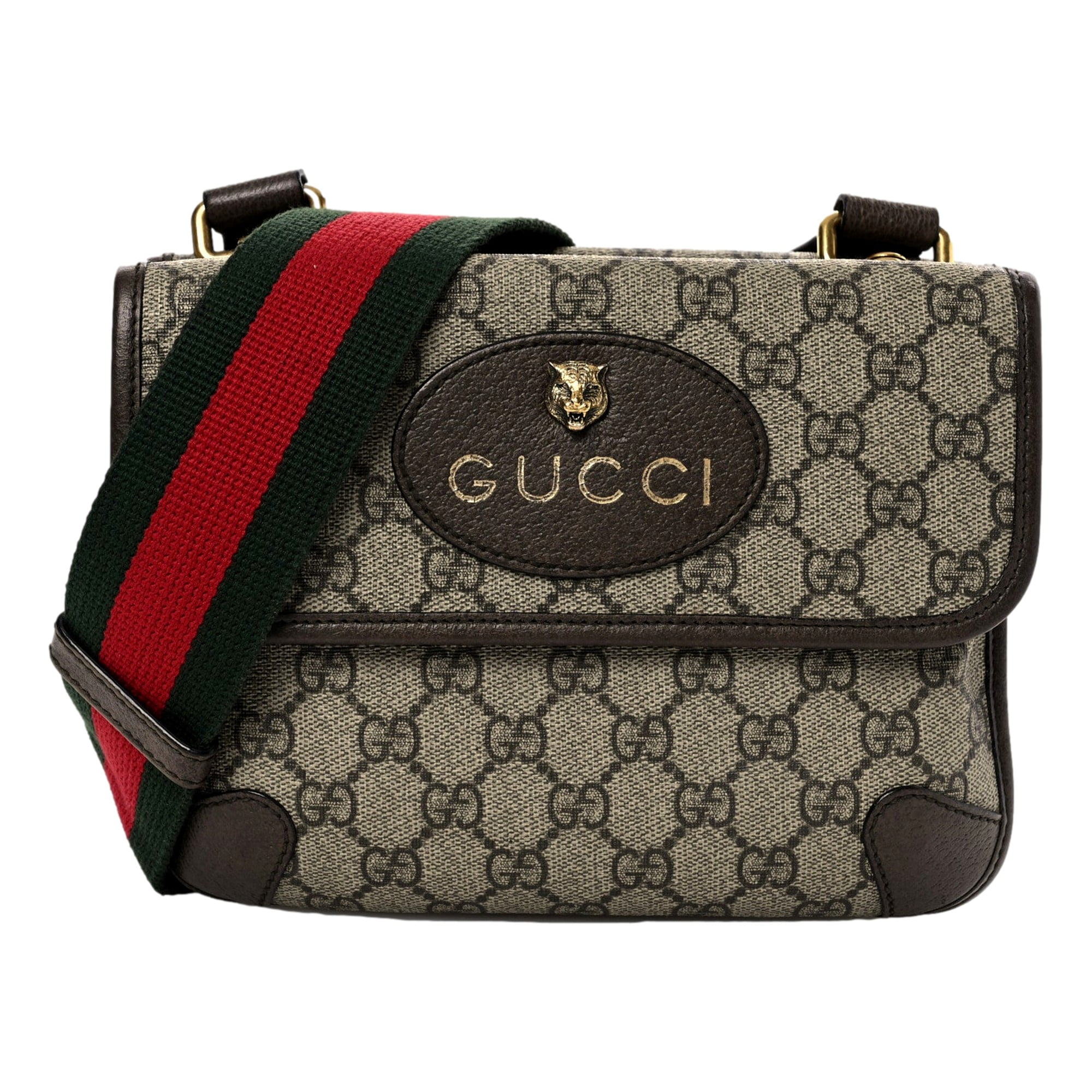GUCCI Unisex Neo Vintage GG Supreme Canvas Leather Double Flap Messenger Bag NEW