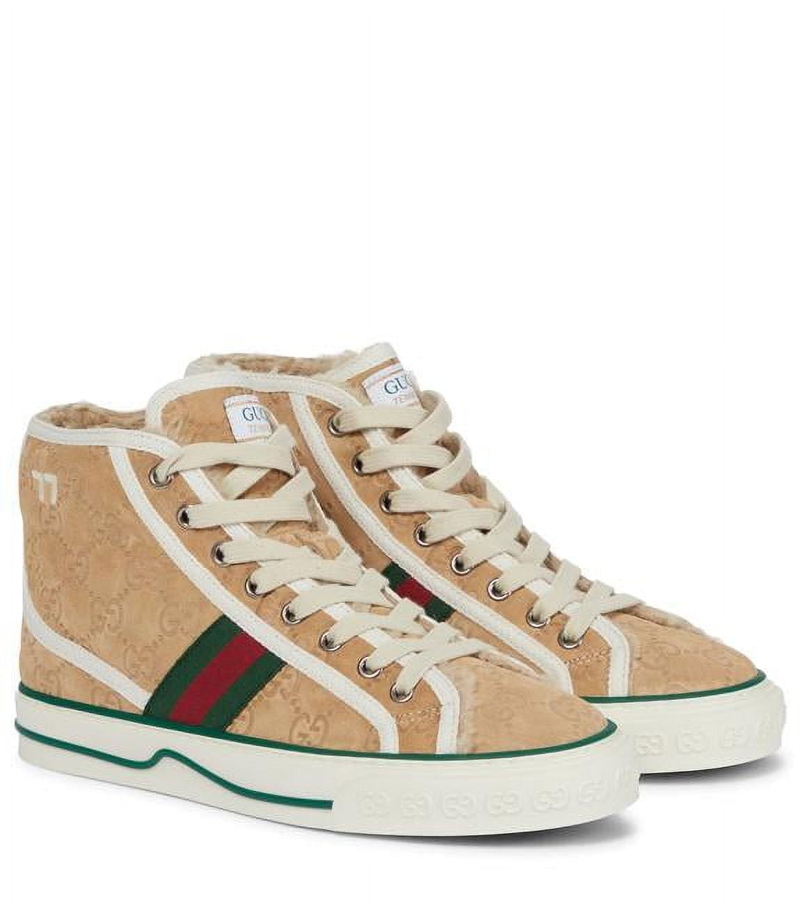 Gucci Women Beige Tennis 1977 Shearling-Lined Suede And Canvas High-Top ...